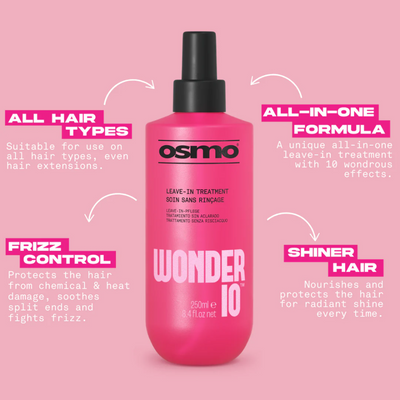 Osmo Wonder 10 Leave-In Treatment benefits - all hair types, all-in-one formula, frizz control, shinier hair