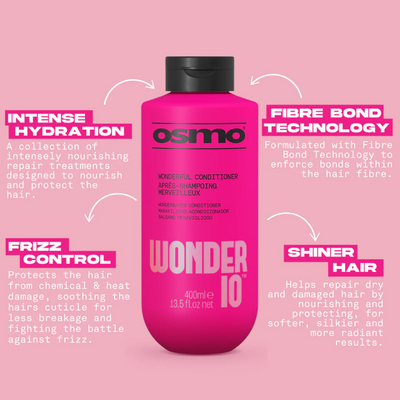 Osmo Wonder 10 Conditioner benefits - intense hydration, fibre bond technology, frizz control, shinier hair