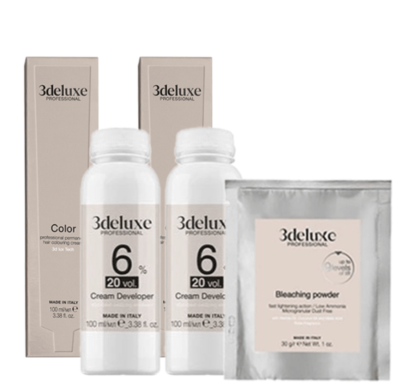 3deluxe Colour Tester Kit - 2 Bases, 2 Peroxide + Free 30g Bleach - Hairdressing Supplies
