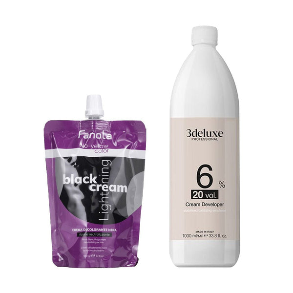 Fanola No Yellow Color Black Lightening Cream + 3deluxe Professional Professional Cream Developer 20V 1000ml - Hairdressing Supplies