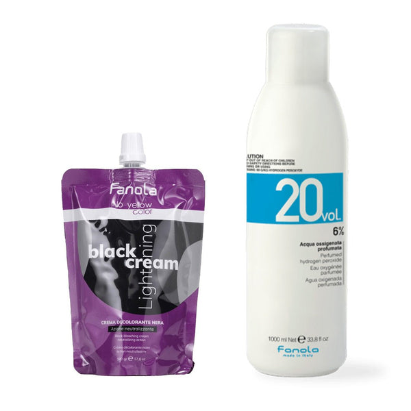 Fanola No Yellow Color Black Lightening Cream + Fanola Color Peroxide 1000ml - 20 Vol - Hairdressing Supplies