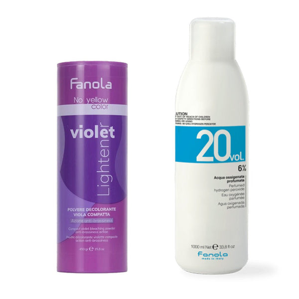 Fanola No Yellow Color Violet Lightener + Fanola Color Peroxide 1000ml - 20 Vol - Hairdressing Supplies