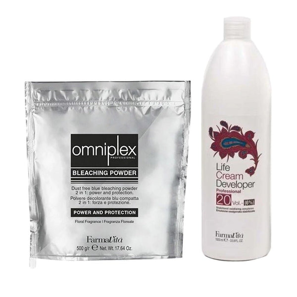 FarmaVita Bleaching Bundle Omniplex Bleach Powder + Life 6% Cream Developer 1000ml - Hairdressing Supplies