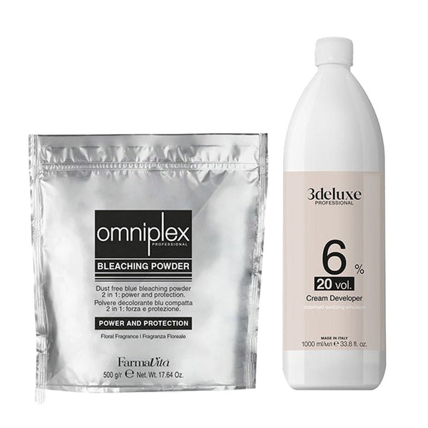 FarmaVita Omniplex Bleach Powder + 3deluxe Professional Professional Cream Developer 20V 1000ml - Hairdressing Supplies