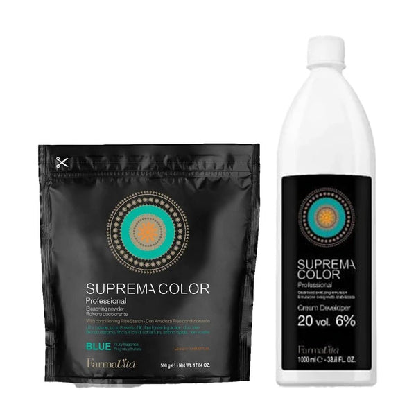 FarmaVita Suprema Color Blue Bleach Powder 500g + FarmaVita Suprema Color Cream Peroxide 6% 1000ml - Hairdressing Supplies