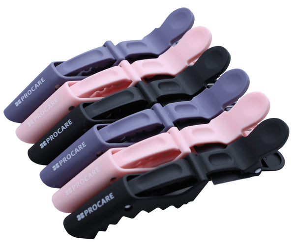 Procare Premium Gator Clip x 6 Grey/Pink/Black - Hairdressing Supplies