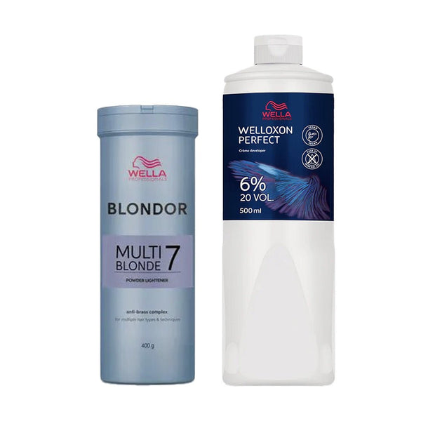Wella Blondor Multi - Blonde Powder 400g + Wella Welloxon Perfect Creme 6% 500ml (20 Vol) ME+ Peroxide - Hairdressing Supplies