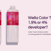 Wella Color Touch Creme Lotion 1.9% (6 vol) and 4% (13 vol) developer bottles, with the question: Wella Color Touch 1.9% or 4% developer?
