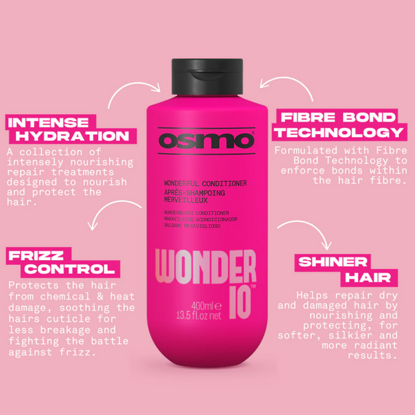 Osmo Wonder 10 Conditioner benefits - intense hydration, fibre bond technology, frizz control, shinier hair
