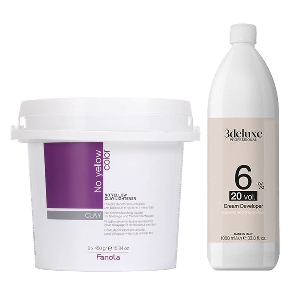 Fanola No Yellow Color Clay Lightener for Balayage 2x450g + 3deluxe Professional Professional Cream Developer 20V 1000ml - Hairdressing Supplies