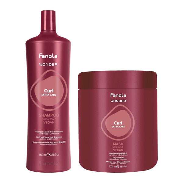 Fanola Wonder Curl Curly Hair Shampoo + Mask Softness And Definition 1000ml - Hairdressing Supplies