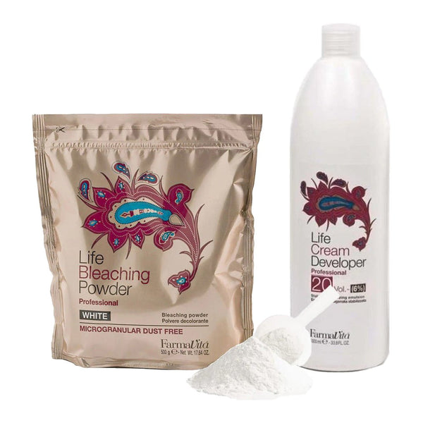 FarmaVita Bleaching Bundle Life White Powder + Life 6% Cream Developer 1000ml - Hairdressing Supplies