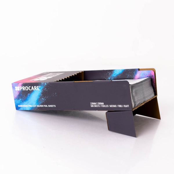 PROCARE EMBOSSED SILVER SUPERWIDE EXTRA LONG PRE-CUT FOIL SHEETS 130MM X 300MM X 500 SHEETS - Hairdressing Supplies
