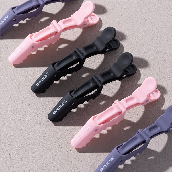 PROCARE PREMIUM GATOR CLIP SIX PACK GREY/PINK/BLACK - Hairdressing Supplies