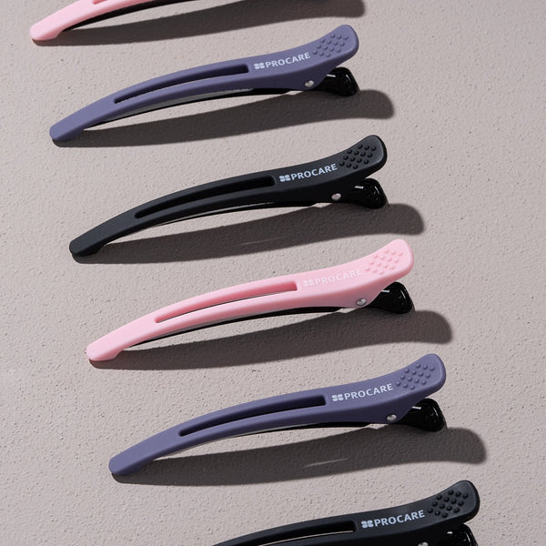PROCARE PREMIUM HAIR SECTIONING CLIP SIX PACK GREY/PINK/BLACK - Hairdressing Supplies