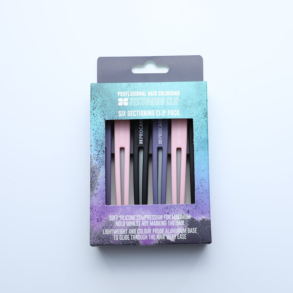 PROCARE PREMIUM HAIR SECTIONING CLIP SIX PACK GREY/PINK/BLACK - Hairdressing Supplies
