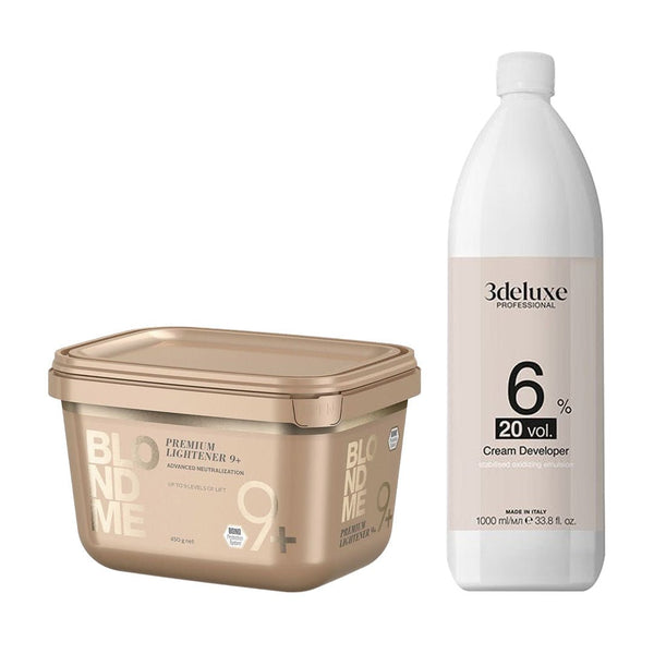 Schwarzkopf Blondme Bond Enforcing Premium Lightener Bleach 9+ 450g + 3deluxe Professional Professional Cream Developer 20V 1000ml - Hairdressing Supplies